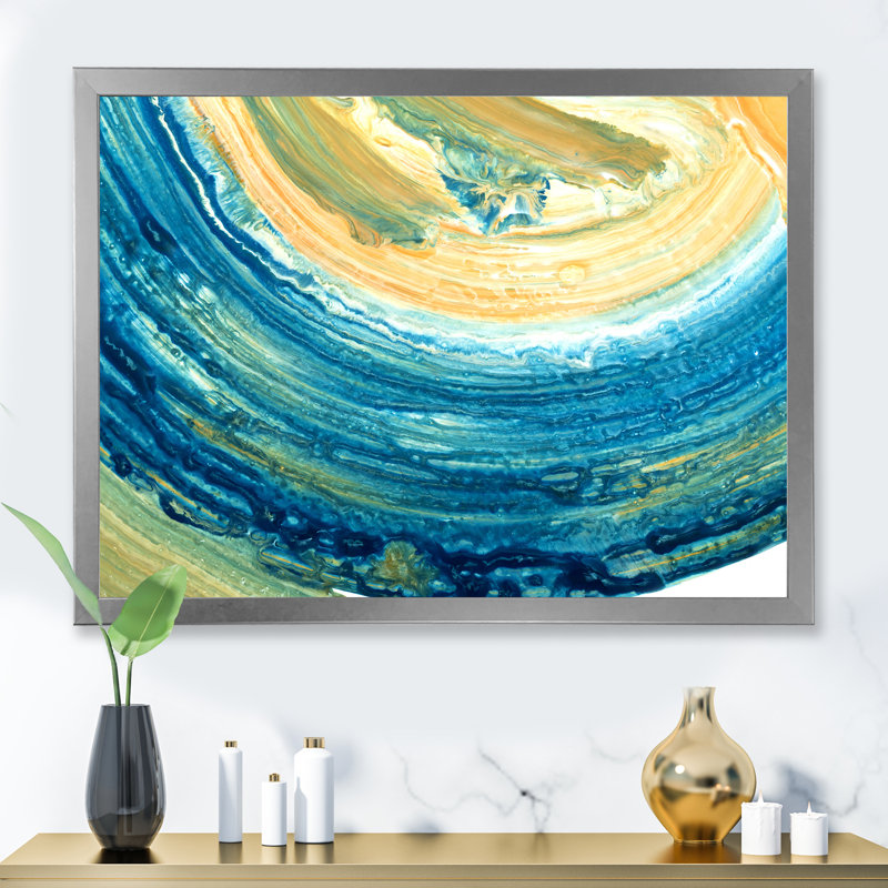 «Blue and Yellow Brush Waves», reproduction sur toile, H 16 po x l 32 po, Cadre photo argenté