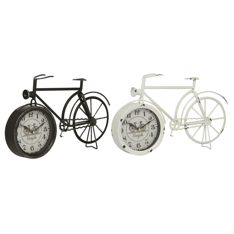 Country Cottage Roman Numeral Metal Mechanical Tabletop Clock with Alarm, Black / White