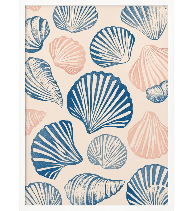 "Seashell", art mural texturé encadré, Cadre blanc, H 24 po x l 18 po