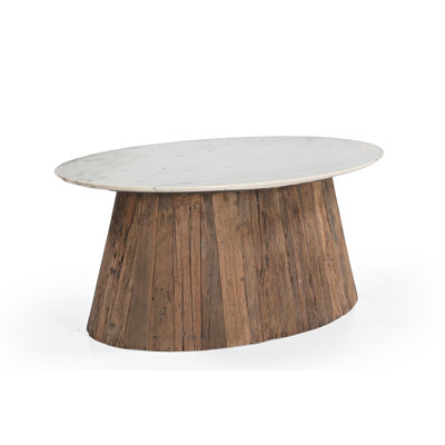 Jesikah Oval Wood Coffee Table with Marble-Top