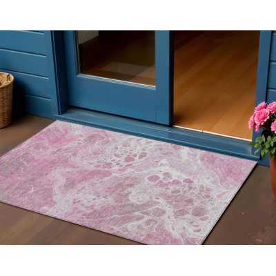 Tapis intérieur lavable abstrait rose et ivoire Everette 3 pi x 5 pi Everette