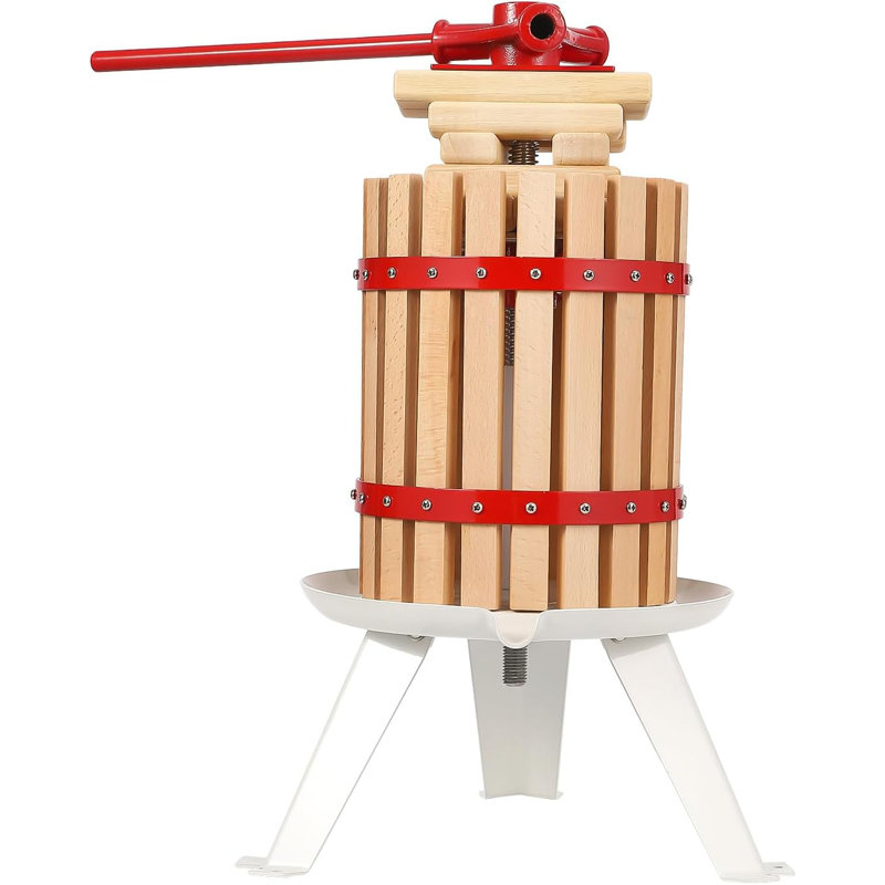 1.6 Gal Manual Fruit Wine Press, Wood Steel Fruit and Wine Press With T-Handle, Stable Triangular Structure, Wine Making Press for Outdoor, Kitchen, Manual Assembly Required