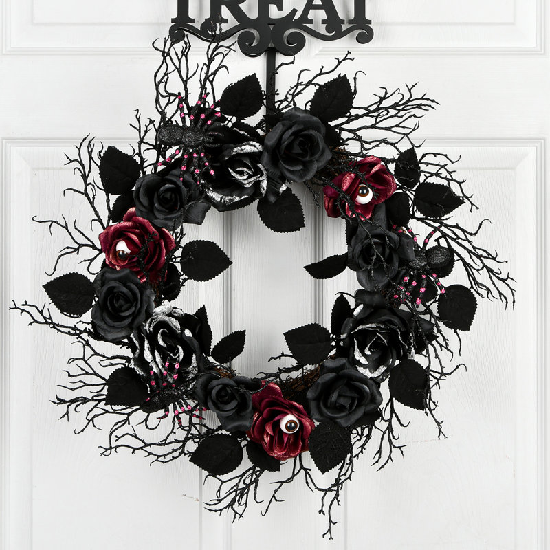 Couronne de roses noires 22 po Halloween