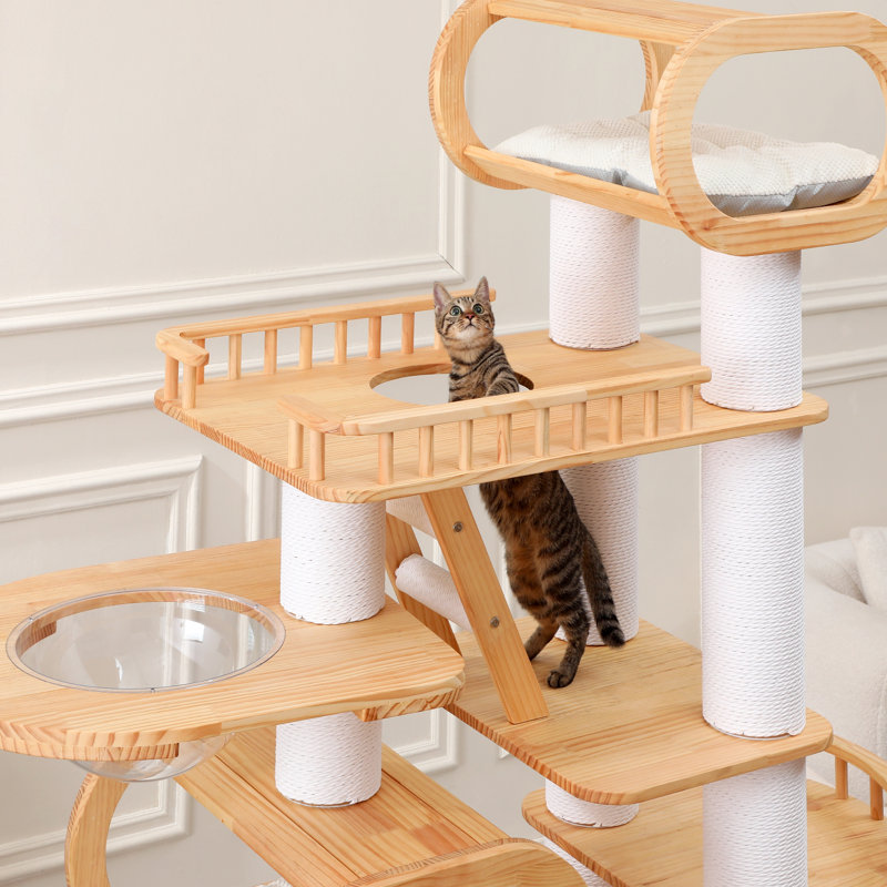 Solid Wooden Cat Tree Tower/Multifunctional Cat Climbing Frame
