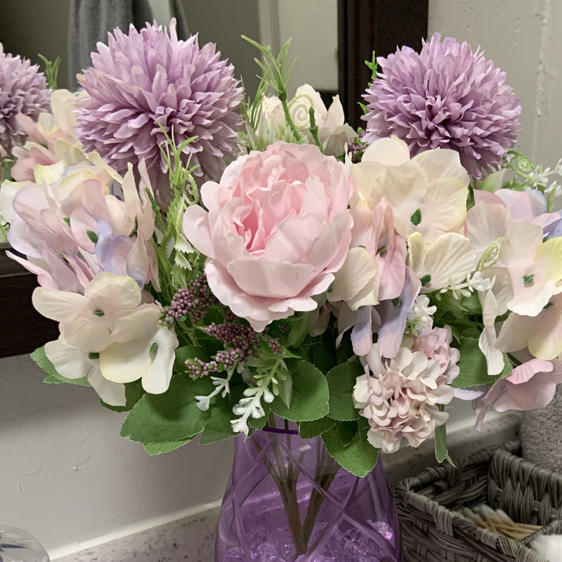 Ensemble de 3 bouquet de pivoines artificielles avec hortensias en soie et fleurs sauvages, Mauve