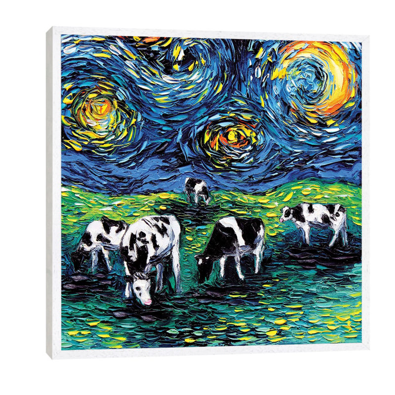 Starry Starry Pasture - Painting on Canvas, 45.72 cm H x 45.72 cm W, White Framed