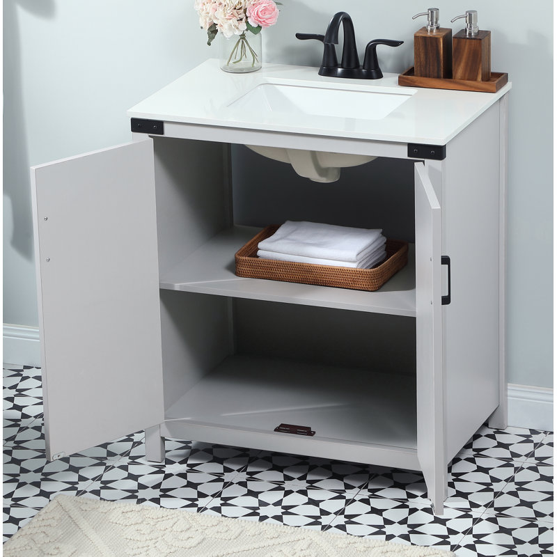 Slayton 30'' Single Bathroom Vanity with Engineered Marble Top, Gray