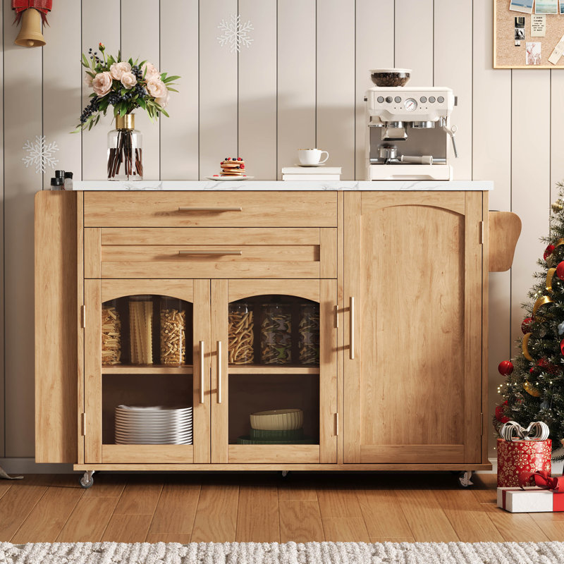 90 cm W Kitchen Island with Top, Brown