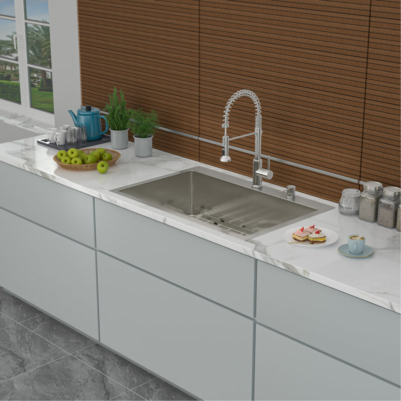 33X22 Inch Kitchen Sink Drop In 16 Gauge Stainless Steel 33" Single Bowl Topmount Kitchen Sink Basin