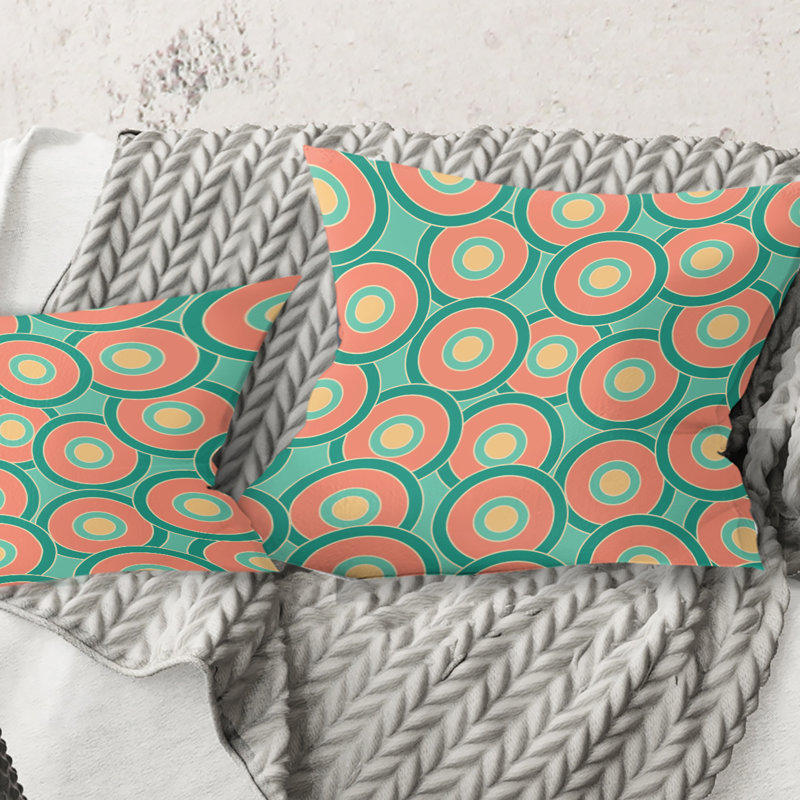 Coussin décoratif rétro imprimé circulaire VI - Mid-Century, 16 po x 1 po