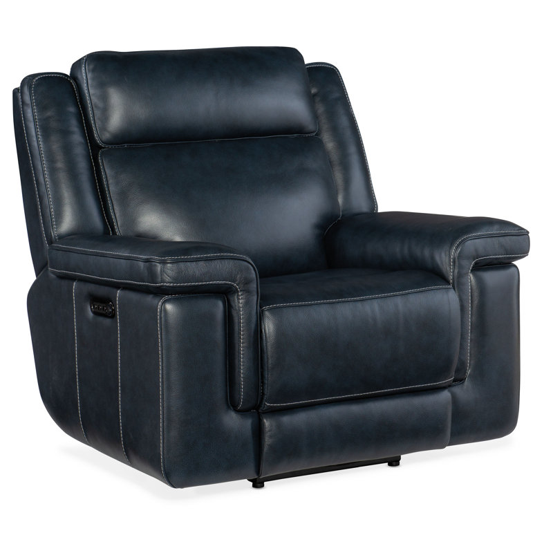 MS 43.5" Wide Genuine Leather Power Recliner, Bleu