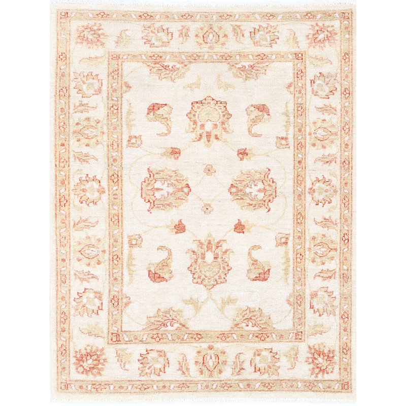 Tapis de chevet beige noué à la main 3 x 3,7 pi pour tapis d'entrée 100% laine