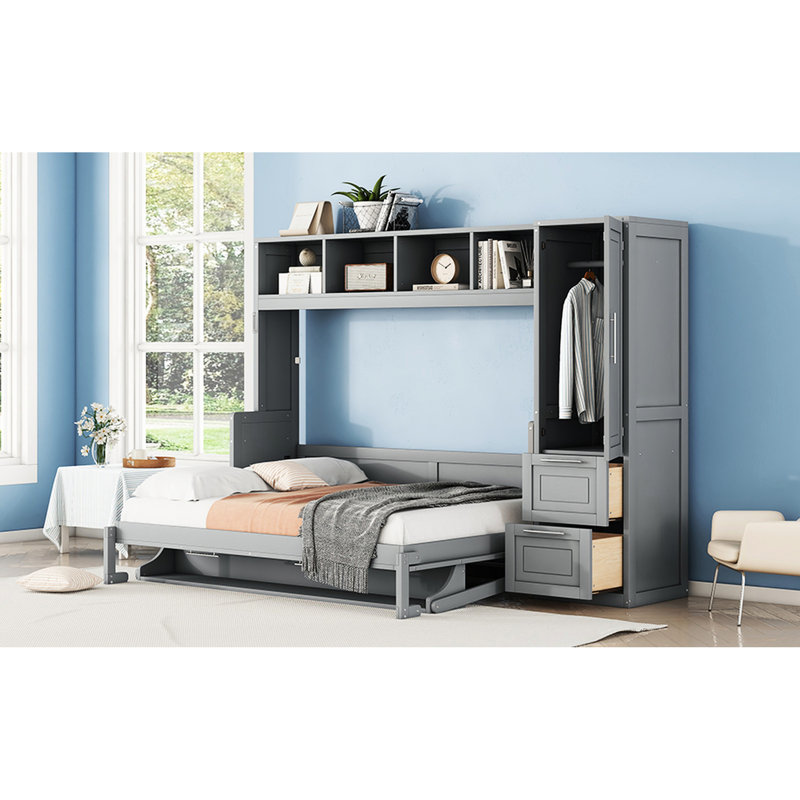 Gray Full Size Bed, Multifunctional Wall Tailor Layout, 107.5"L Product Depth