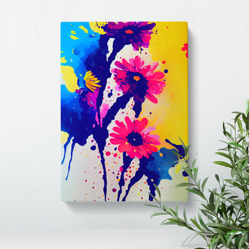 Paint Splat Flowers No.4 Abstract - Wrapped Canvas Print, 50cm H x 35cm W x 3cm D