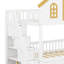 Lit superposé avec tiroirs et escaliers de rangement, cadre de lit superposé en bois avec toit-1371556669