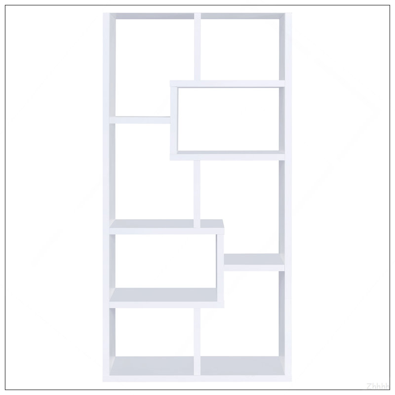8-shelf White Geometric Bookcase