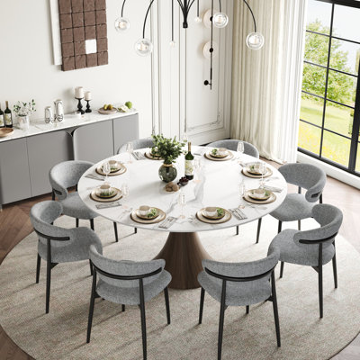 4-8 Person Dining Table Set With Gray Upholstered Chairs