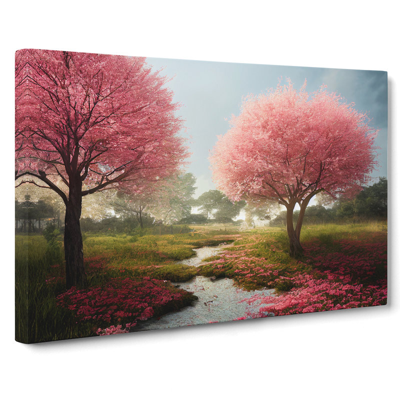 Blissful Cherry Blossom Trees - Wrapped Canvas Painting, 35cm H x 50cm W x 3cm D