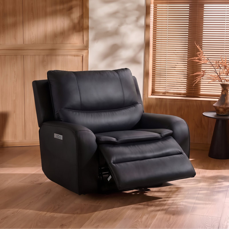 Très grand fauteuil inclinable électrique en similicuir de 48,5 po avec repose-tête réglable, Similicuir noir
