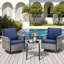 Ensemble de chaises berçantes pivotantes d'extérieur 3 pièces avec table d'appoint et chaises de patio coulissantes à accoudoirs larges pour porche ou terrasse-50809065-50809070