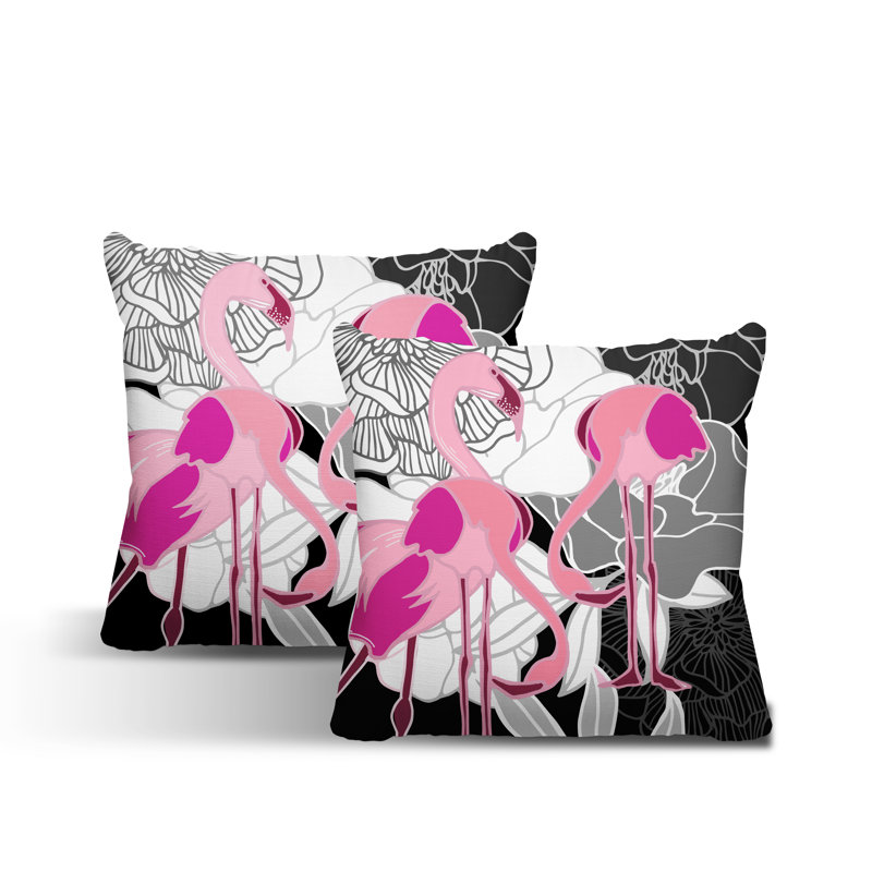 Outdoor Reversible Throw Pillow, 15W" x 15H", Black/Pink
