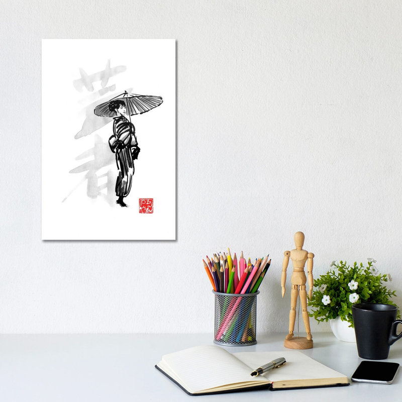 Geisha by Péchane - Painting on Canvas, 20.32 cm H x 30.48 cm W, Wrapped Canvas