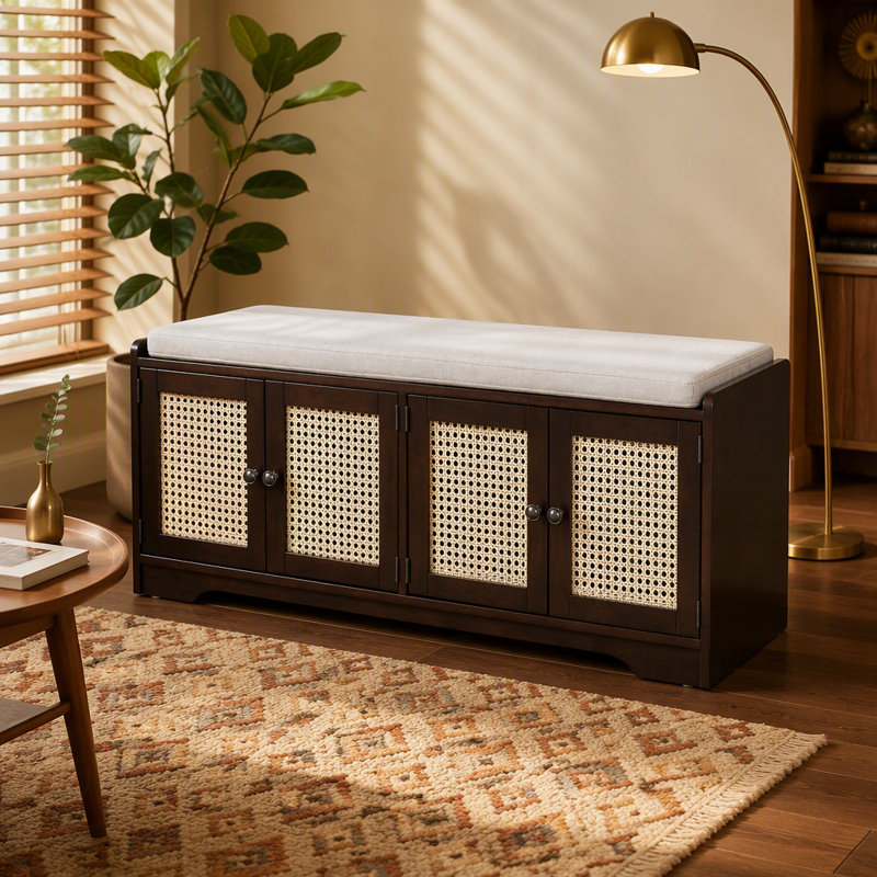 Banc de rangement Rustic, Beige, Beige, Bois espresso