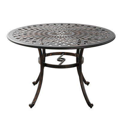 Round 48" Patio Table Outdoor Cast Aluminum with Umbrella Hole,Bronze by Astoria Grand