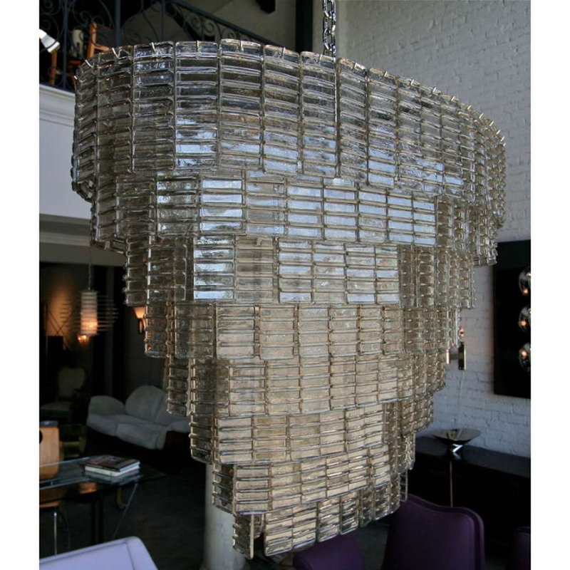 Lustre ovale ovale Venini, Transparent, Acier noirci, 30" Width x 16" Depth x 20" Height