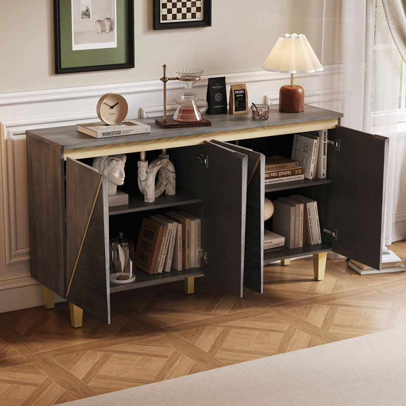 4-Door Vintage Cabinet with Dimensional Effect Doors, Dark Gray