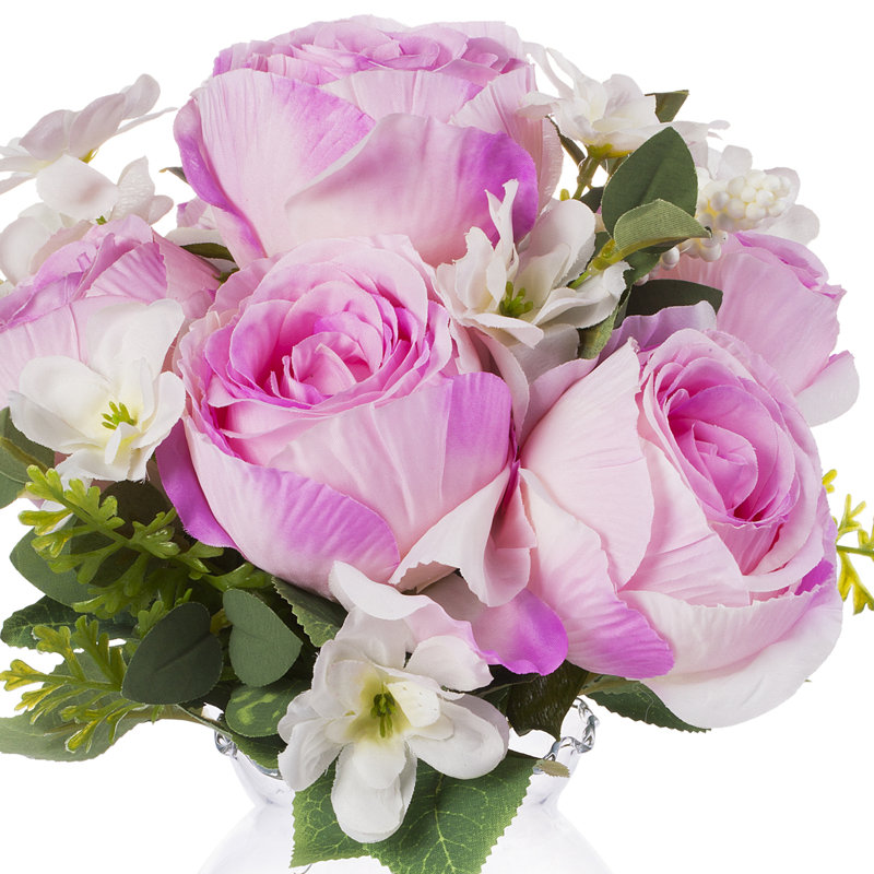 Arrangement floral roses en soie dans un vase, Rose