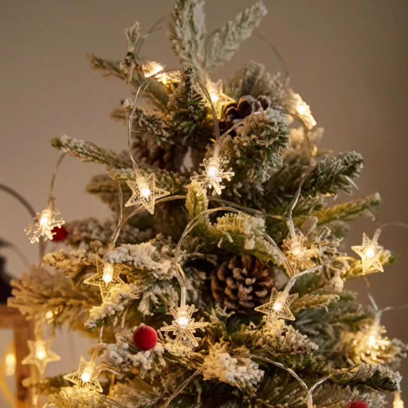 Guirlande de lumières en forme de flocon de neige Pentagram, lot de 2 guirlandes de lumières, guirlande de 30 lumières DEL de 21 pi, 2 modes d'éclairage solaire, guirlande de lumières imperméables pour Noël, fêtes d'anniversaire, mariages et déco