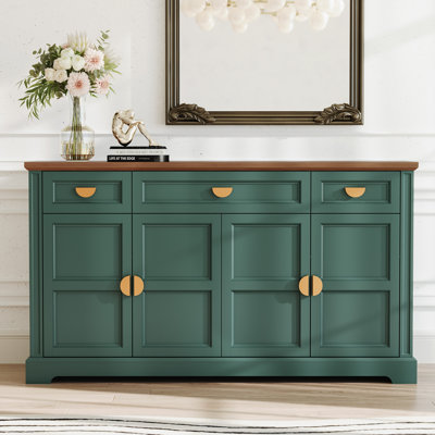 59'' W Sideboard with 3 Drawers, Mid-Century Style 4-Door Storage Cabinet