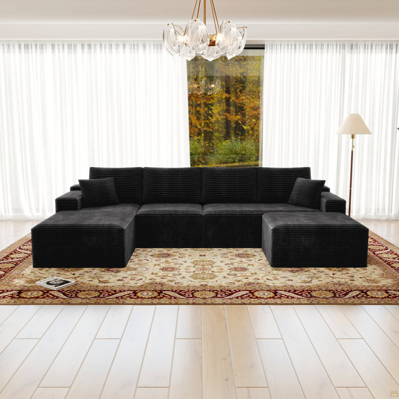 Modular Sectional Sofa Seat,Upholstered Compressed Couch,No Assembly Required,4 Pc Free Combination, Left Hand Facing
