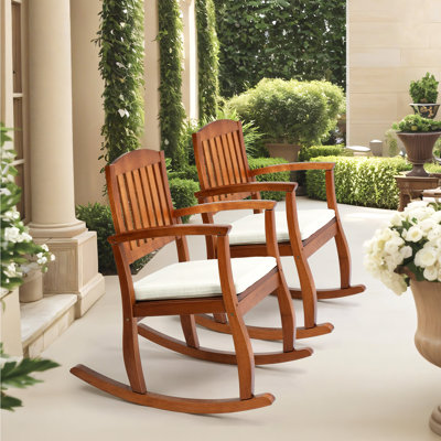 Classic Poplar Wood Rocking Chair With Cushion