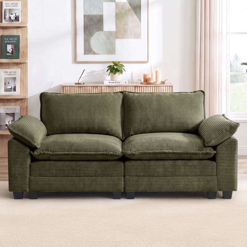 Canapé Cloud en velours côtelé avec accoudoirs extra-larges, 69", Vert