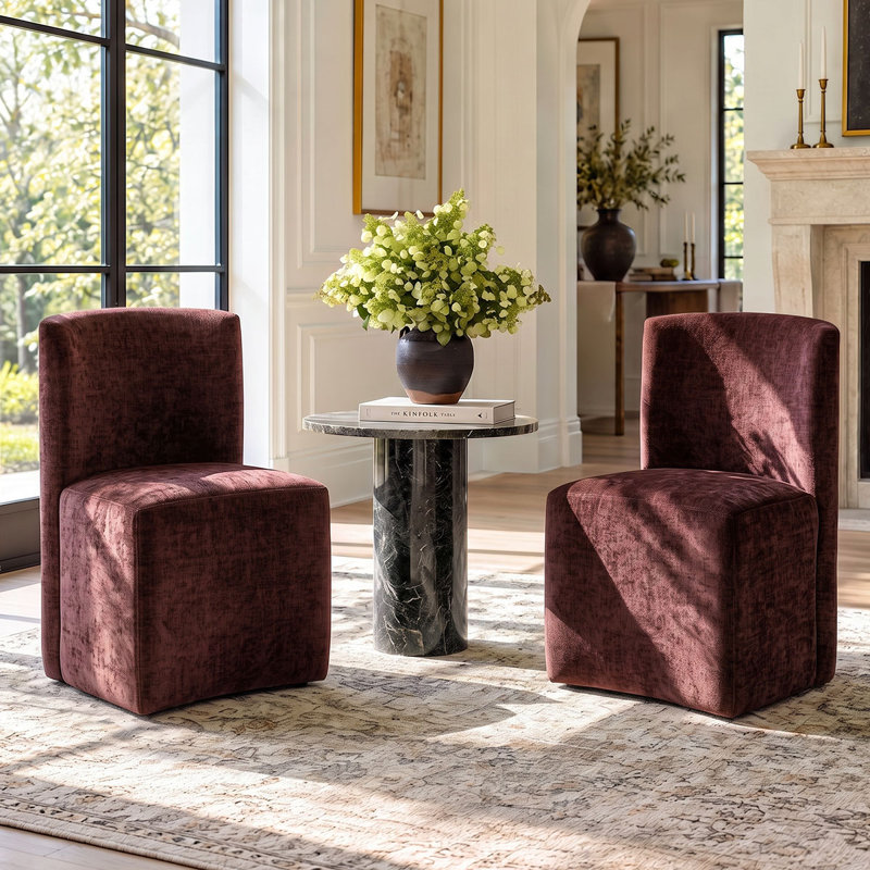 Fauteuils d'appoint entièrement rembourrés en chenille avec roulettes dissimulées, Bourgogne