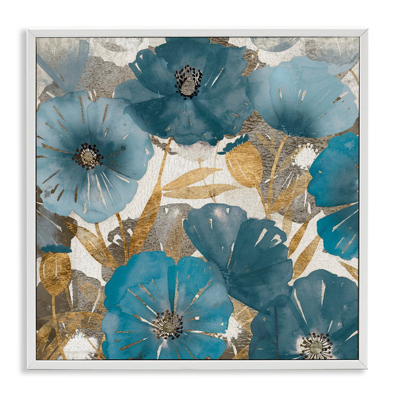 Elegant Blue Florals Abstract Giclee Art by Studio W, Coastal White Framed Giclee, 12" H x 12" W