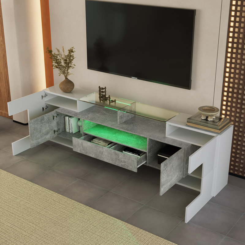 Cevahir Unfinished TV Stand for TVs up to 88", Grey/White