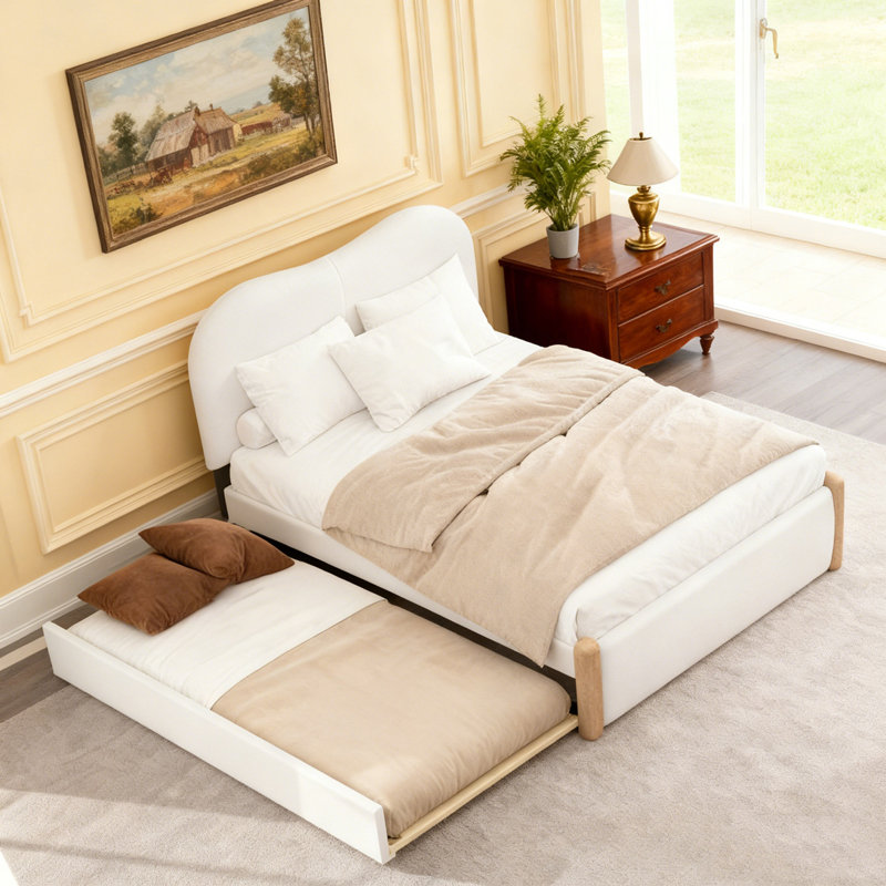 Lit plateforme tapissier Berber, Lit simple, Blanc