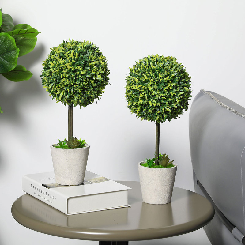 14.5 cm H Faux Boxwood Topiary Plant in Faux Concrete Pot