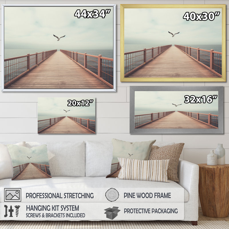 Impression sur toile Arkdale Pier Lone Pier I, H 16 po x l 32 po x P 1 po, Cadre naturel flottant
