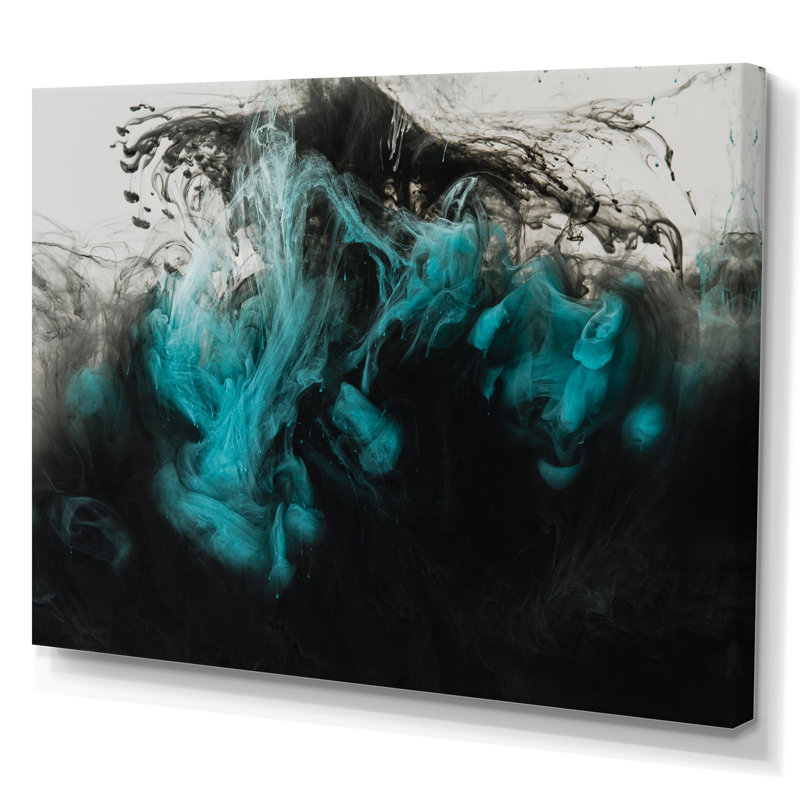 Encre liquide noire et turquoise mélangée - reproduction d'art moderne sur toile