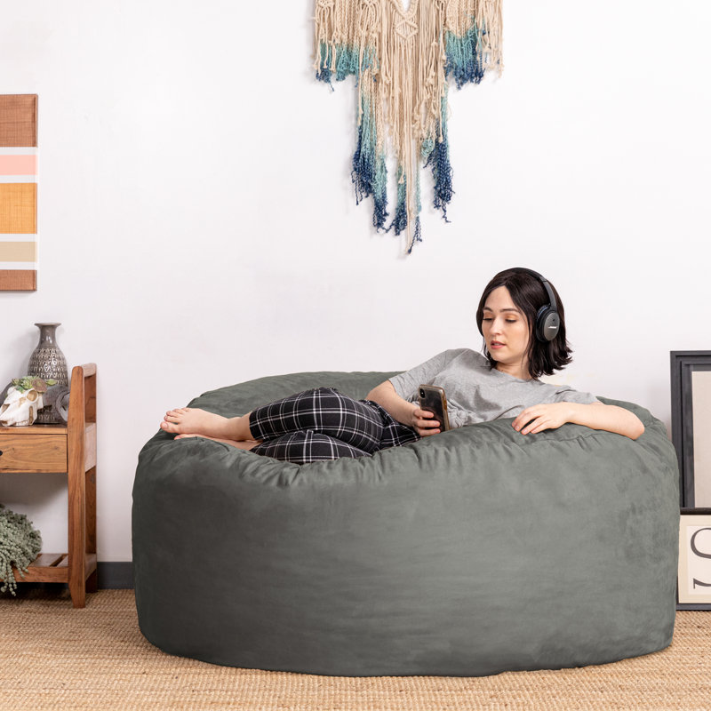 Saxx 5 Foot Large Bean Bag Chair w/ Removable Cover, Charcoal Microsuede 