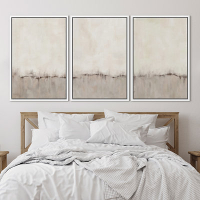 Pastel Abstract Organic Modern Neutral Wall Art Set Decoration Framed On Canvas 3 Pieces Print
