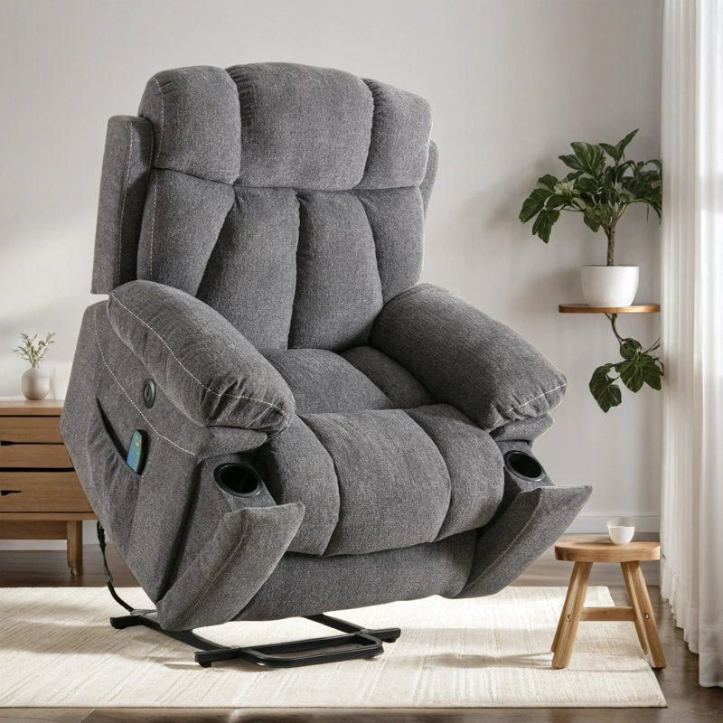 41.3" W Chenille Comfortable Power Lift Reclining Heated Massage Chair with USB and Cup Holders, Dark Gray Chenille