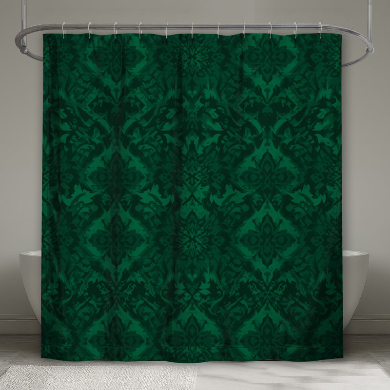 Rideaux de douche verts à motif damassé très longs, L 70 po x H 72 po