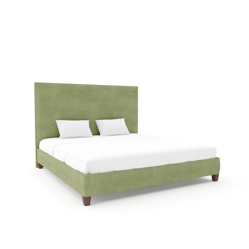 Lindley Custom Performance Fabric Bed With 9" Rails, Posh Life Performance Velvet Dove, Espresso, Queen
