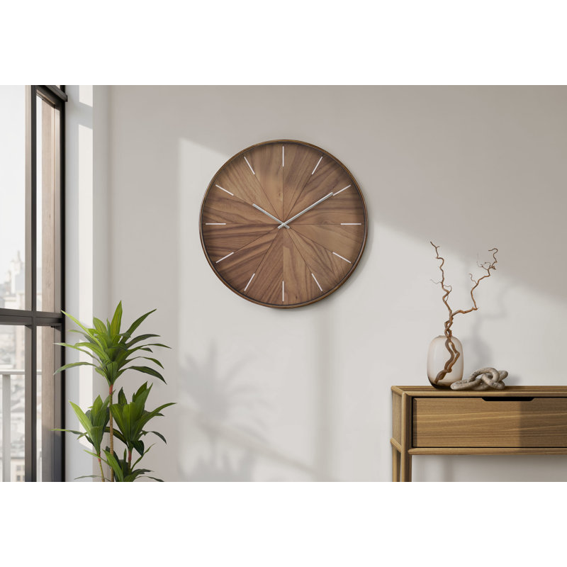 Horloges, horloge murale ronde 20 po, cadran brun clair, cadre brun, contemporain, moderne