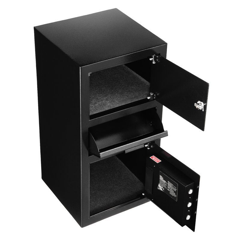 Heavy Duty 3.6 Cubic Feet Cash Safe, Front Drop Slot, Black, Dual Compartments, Alarm Setup Black Safe With Slot And Digital Keypad, Ideal For Office Home, 3 - Tier Storage System, Unlock